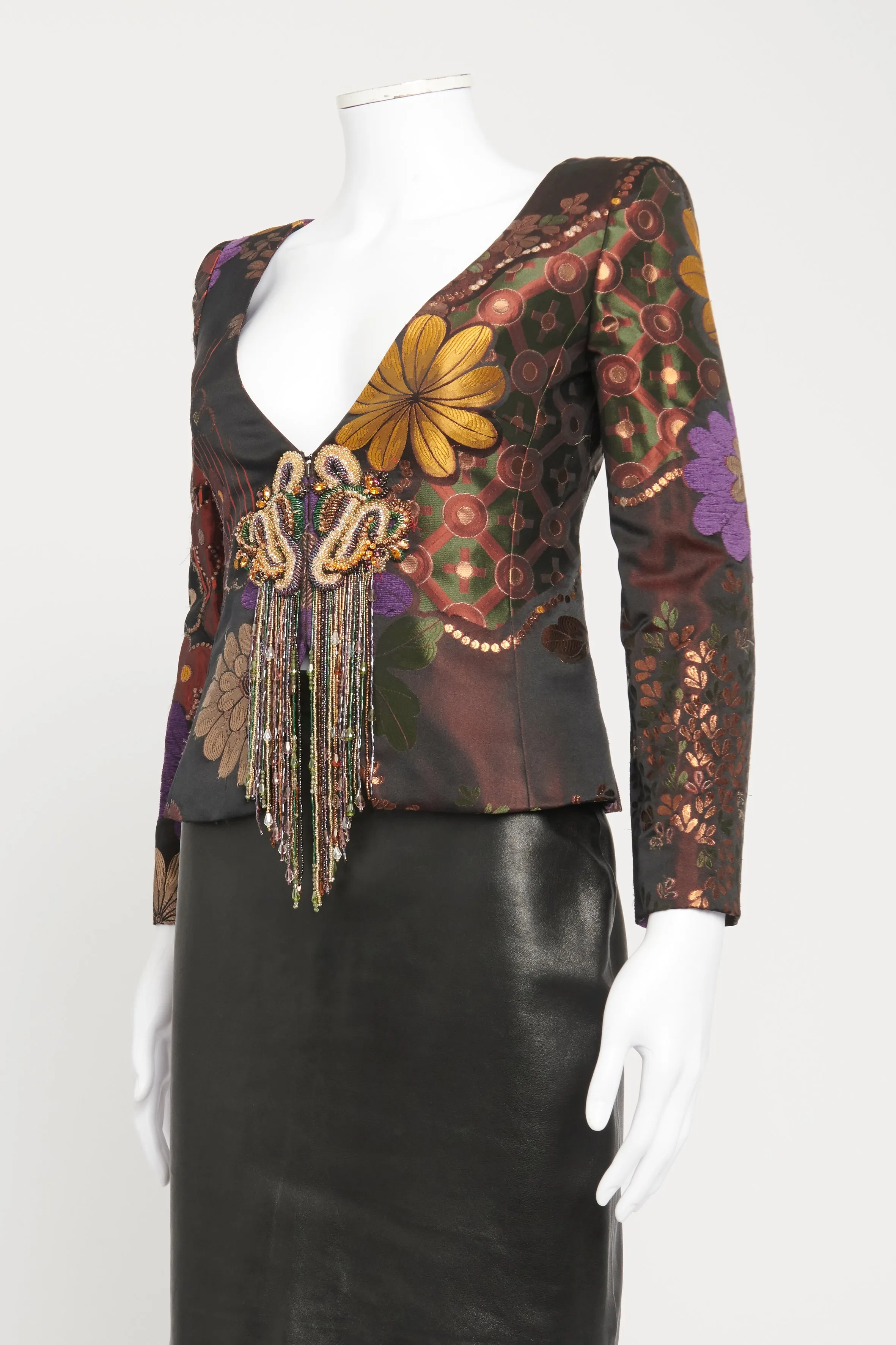 2004 Floral Satin Bead Embellished Preowned Jacket