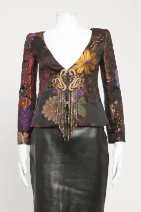 2004 Floral Satin Bead Embellished Preowned Jacket