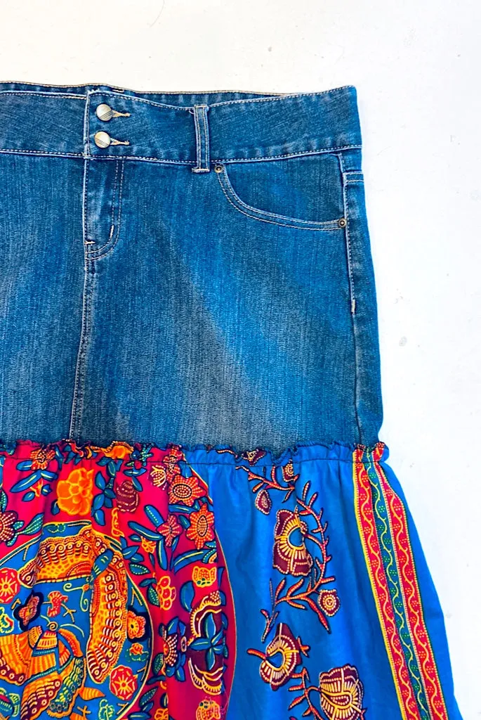 Ankara Ruffles Skirt with Vintage Denim - SFH Designs Original