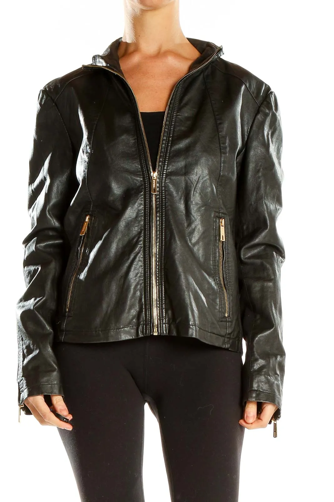 Black Leather Zip-Up Moto Jacket