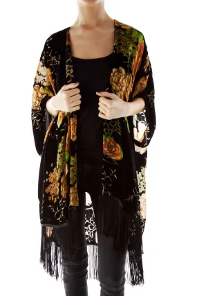 Black Velvet Flower Print Cape