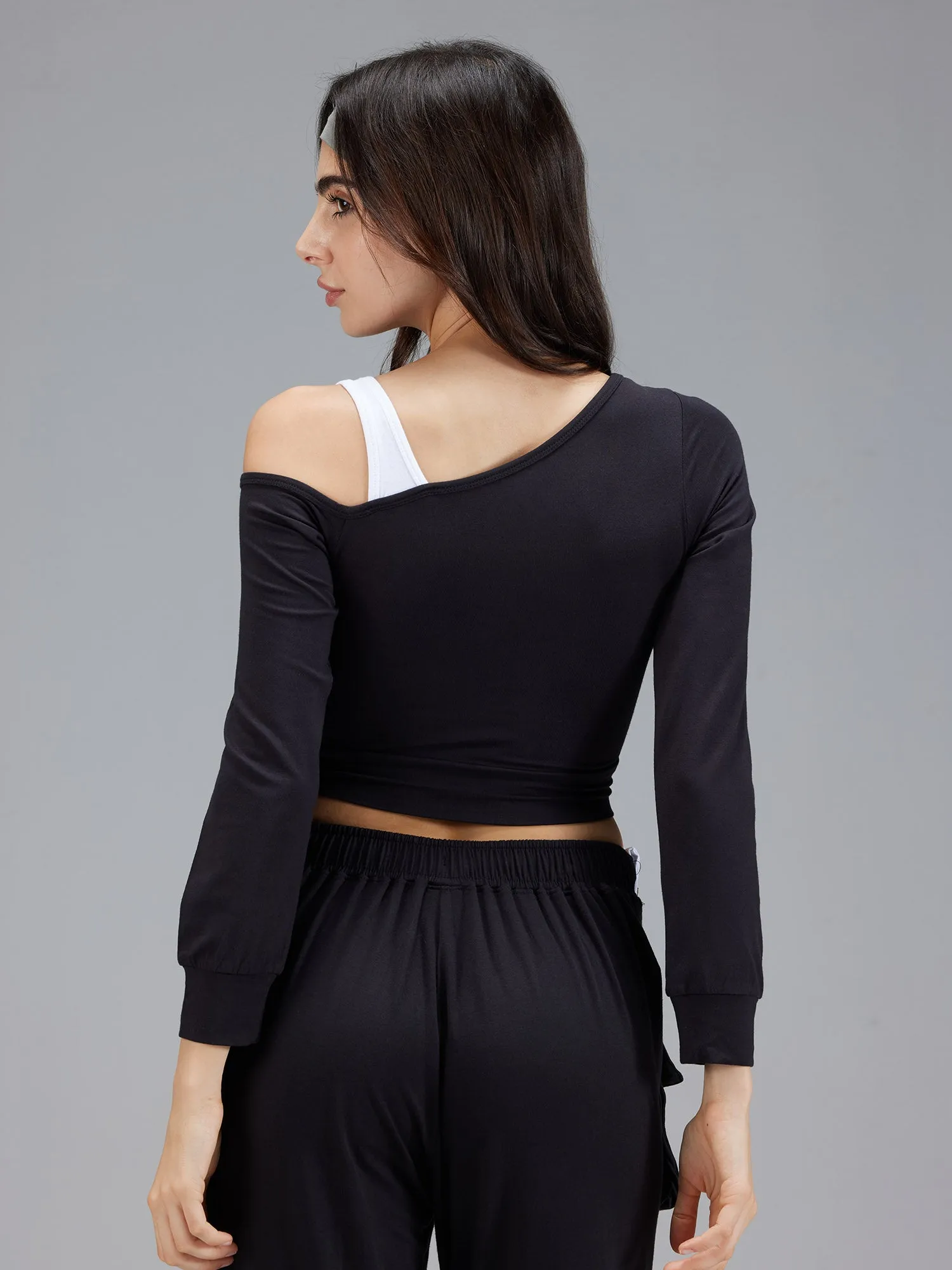 Black Whirl One Shoulder Top