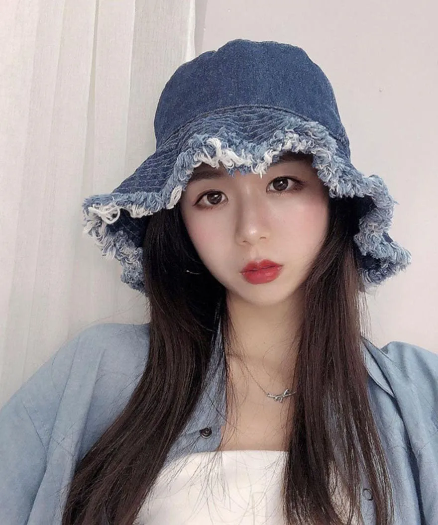 Blue Tassel Denim Holiday Bucket Hat