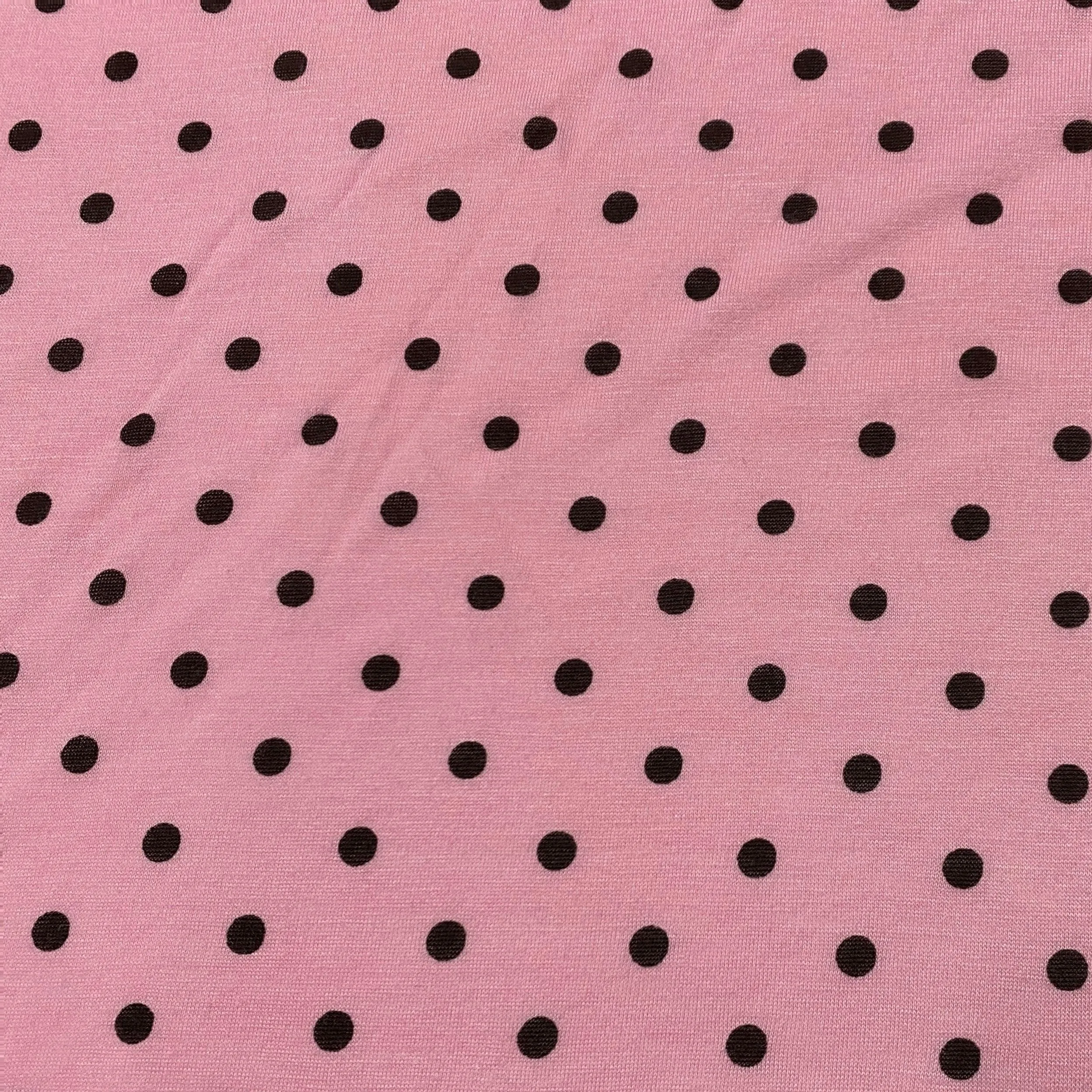 Brown Dots on Pink Cotton/Poly Jersey Fabric