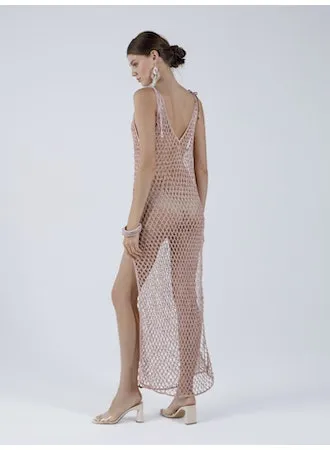 Cassia Hand Crochet Maxi Dress in Pearl Blush Pink