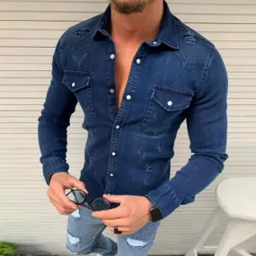 Casual Slim Fit Denim Shirt For Men