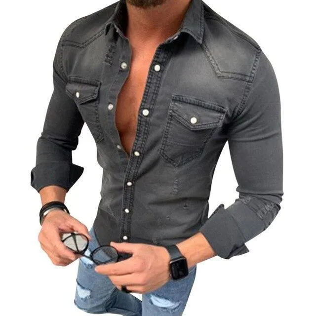 Casual Slim Fit Denim Shirt For Men