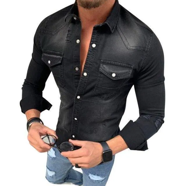 Casual Slim Fit Denim Shirt For Men