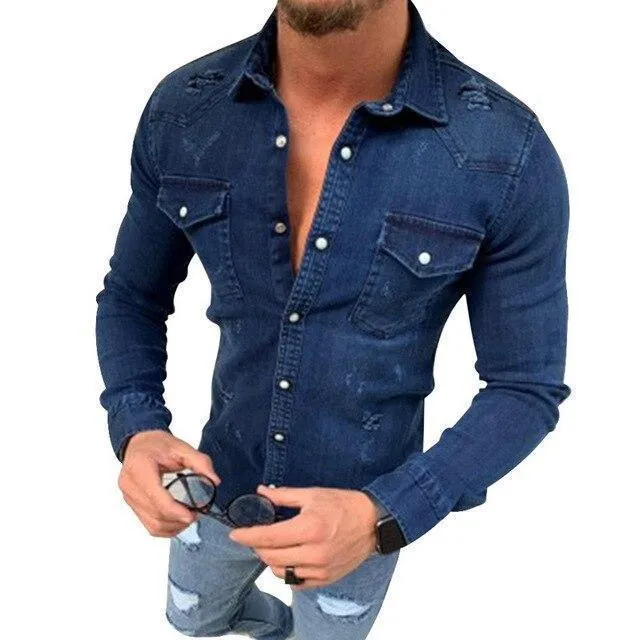 Casual Slim Fit Denim Shirt For Men