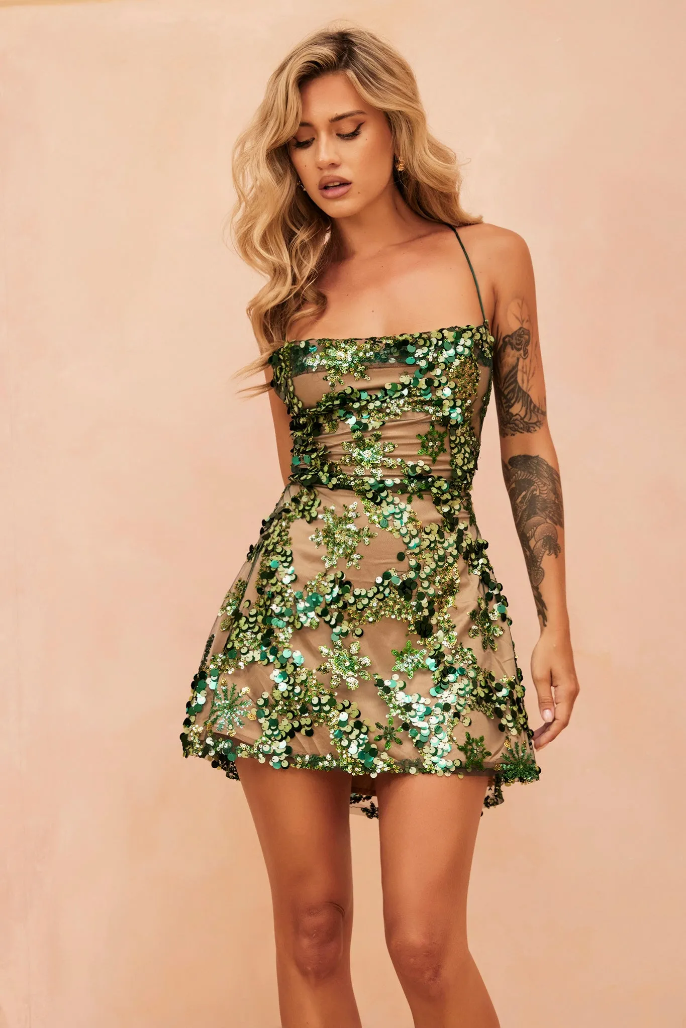 Champagne Eyes Mini Dress - Green