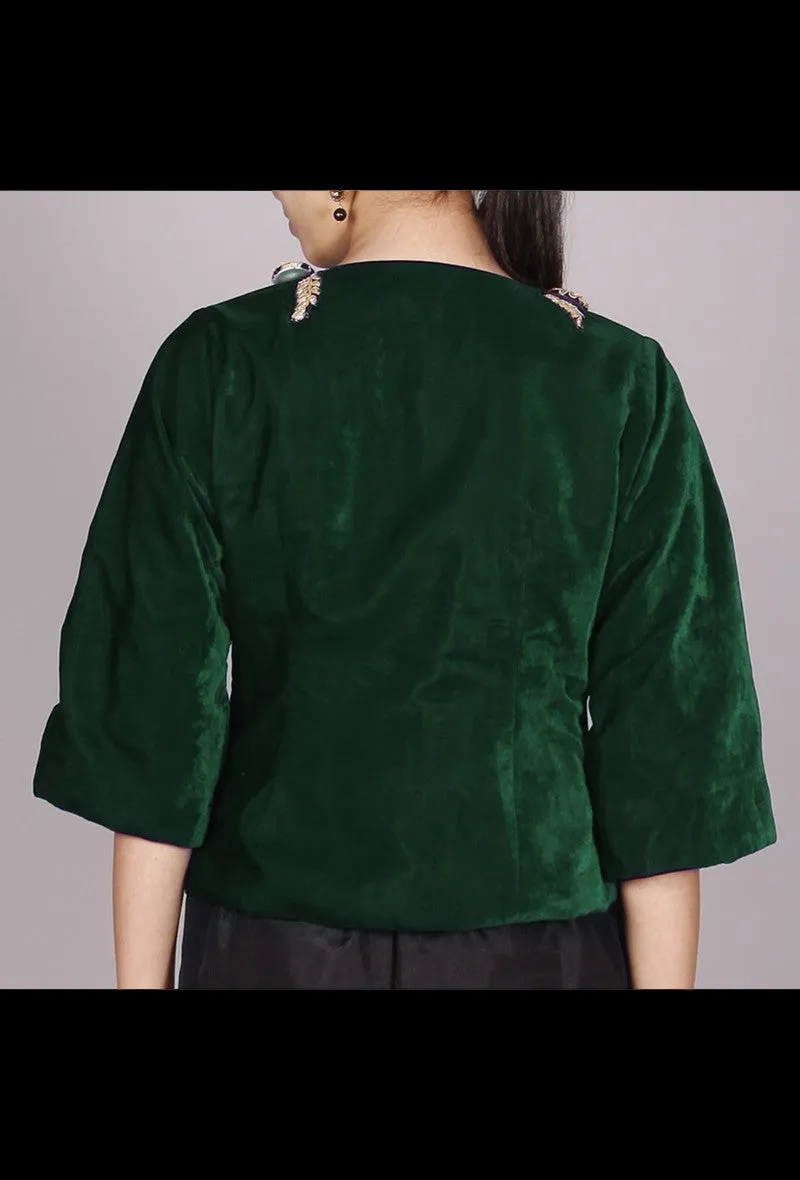 Dark Green Velvet Crop Jacket