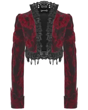 Dark In Love Elegant Gothic Vampire Velvet Bolero Shrug - Red & Black