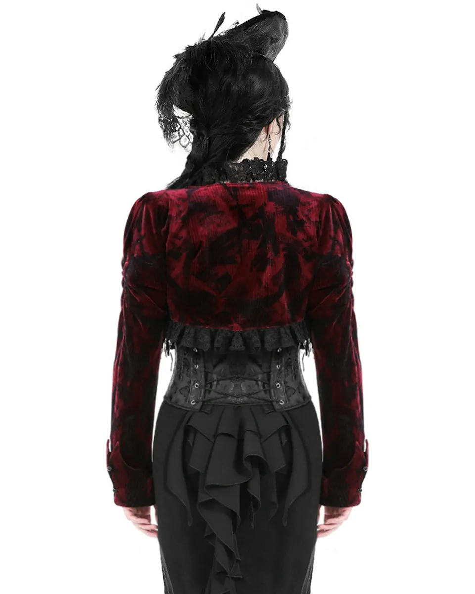 Dark In Love Elegant Gothic Vampire Velvet Bolero Shrug - Red & Black