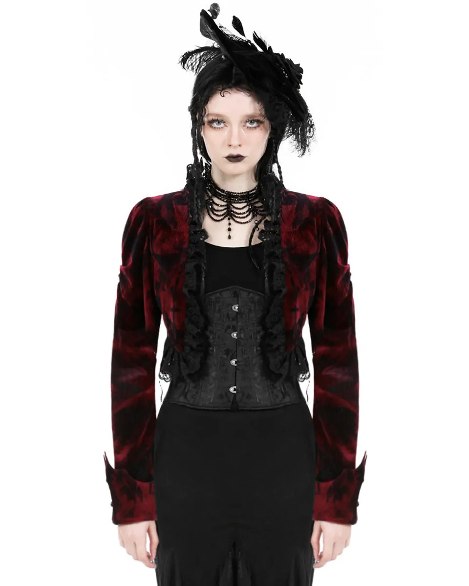 Dark In Love Elegant Gothic Vampire Velvet Bolero Shrug - Red & Black