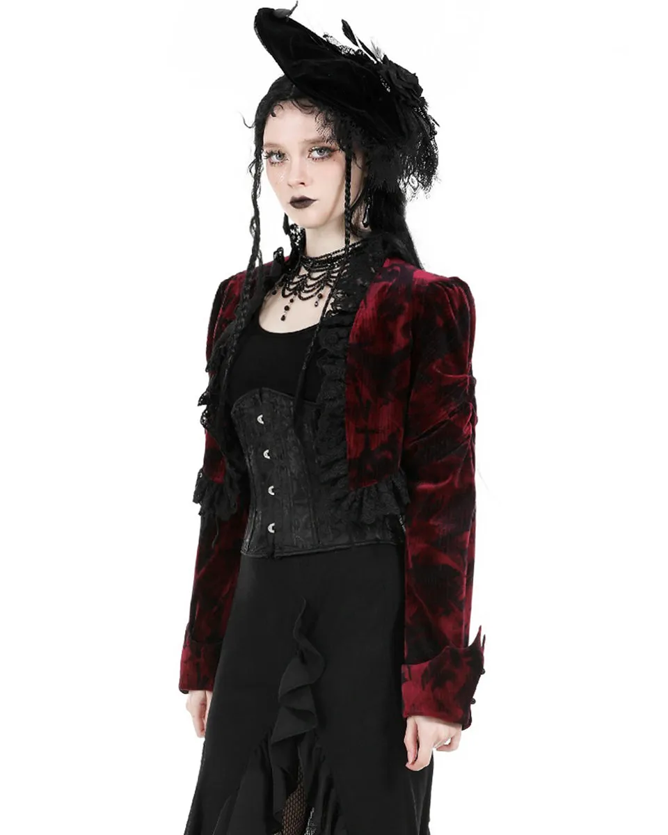 Dark In Love Elegant Gothic Vampire Velvet Bolero Shrug - Red & Black