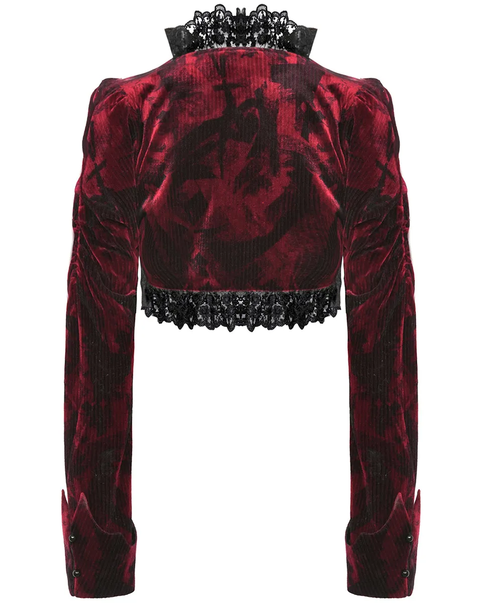 Dark In Love Elegant Gothic Vampire Velvet Bolero Shrug - Red & Black