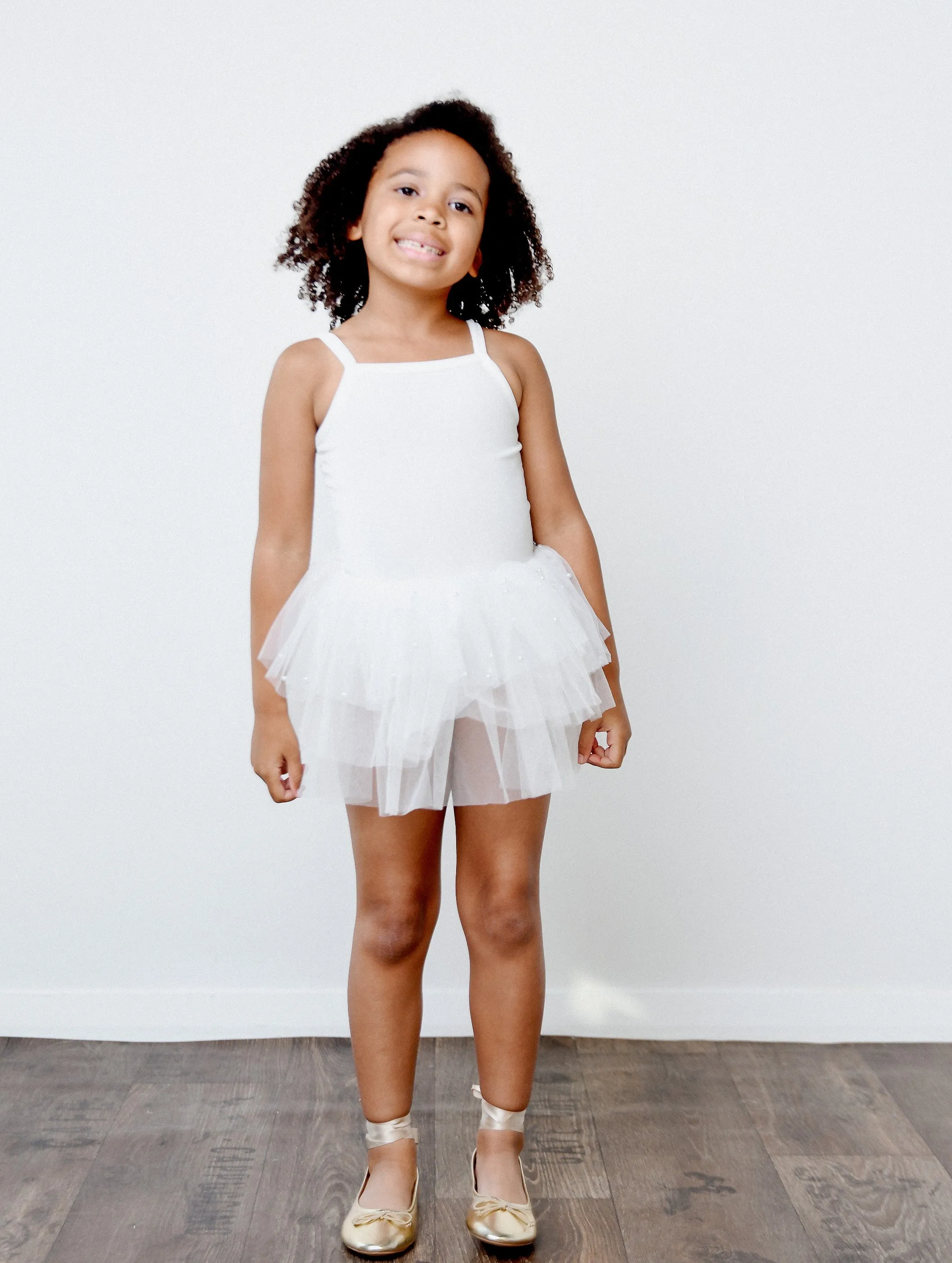 DOLLY® VELVET LEOTARD ROMPER WITH PEARL TULLE  white  ⚪