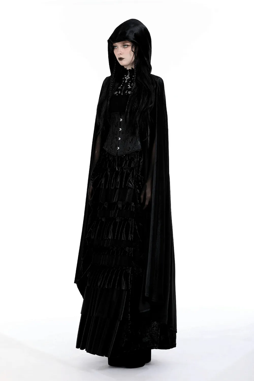 Elegance Black Velvet Cape with Skull Embroidery