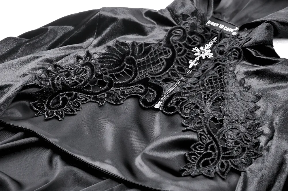 Elegance Black Velvet Cape with Skull Embroidery