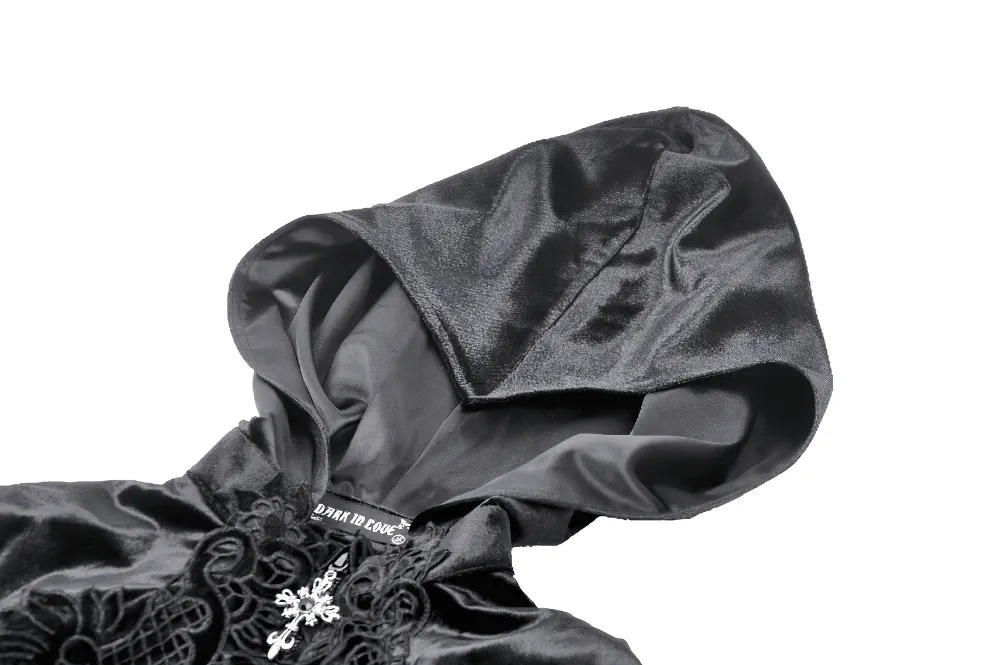 Elegance Black Velvet Cape with Skull Embroidery