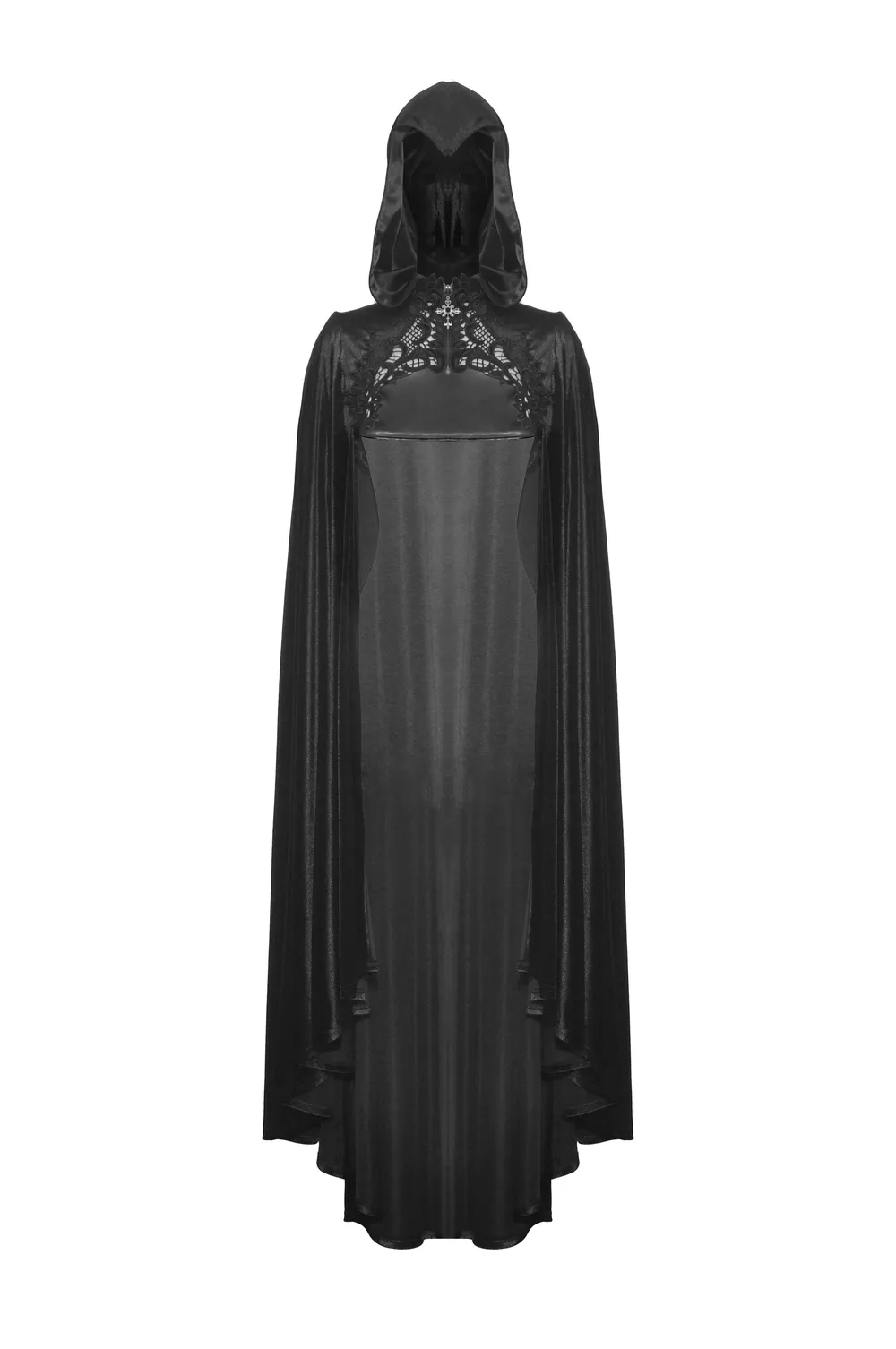 Elegance Black Velvet Cape with Skull Embroidery