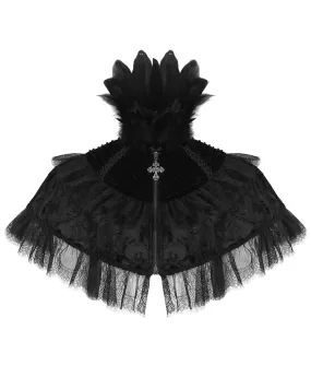 Eva Lady Dark Devore Baroque Gothic Feathered Velvet Shrug Cape