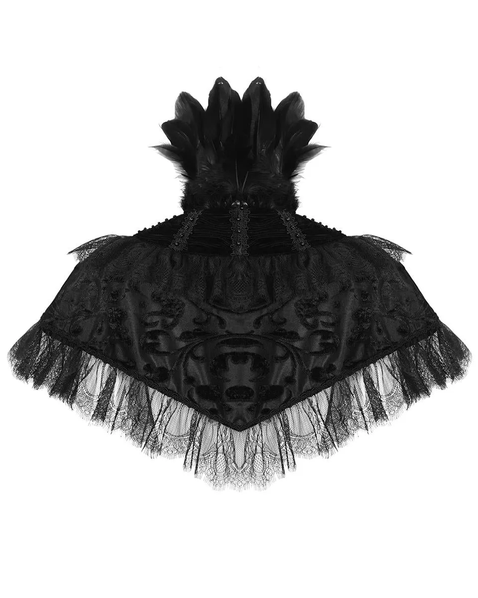 Eva Lady Dark Devore Baroque Gothic Feathered Velvet Shrug Cape