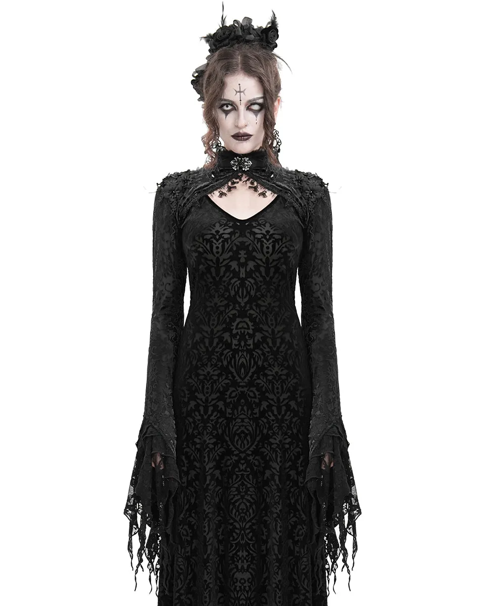 Eva Lady Womens Gothic Split Tails Velvet & Mesh Bolero Shrug Top - Black