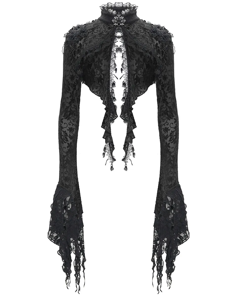 Eva Lady Womens Gothic Split Tails Velvet & Mesh Bolero Shrug Top - Black