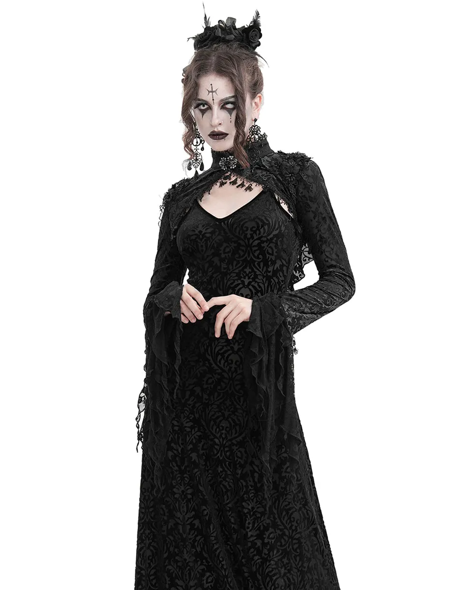 Eva Lady Womens Gothic Split Tails Velvet & Mesh Bolero Shrug Top - Black