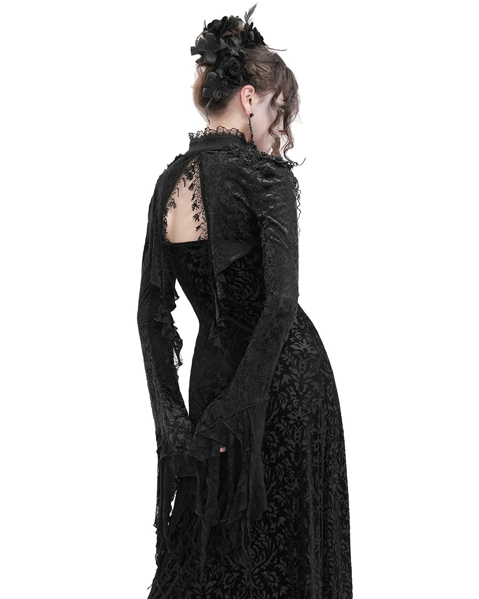 Eva Lady Womens Gothic Split Tails Velvet & Mesh Bolero Shrug Top - Black