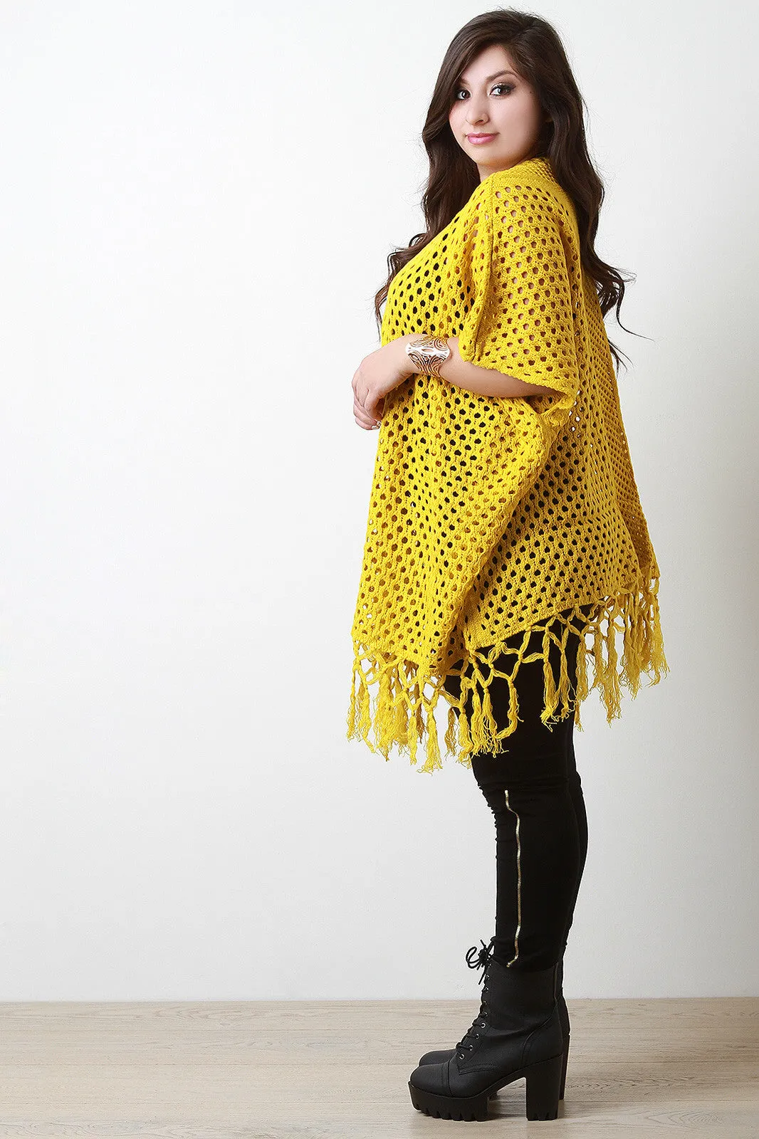 Eyelet Knit Fringe Cardigan