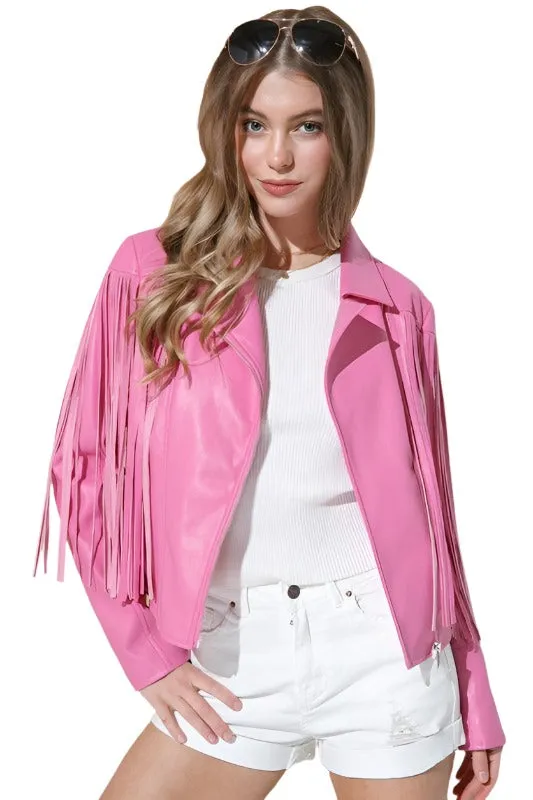 Faux Leather Moto Fringe Jacket