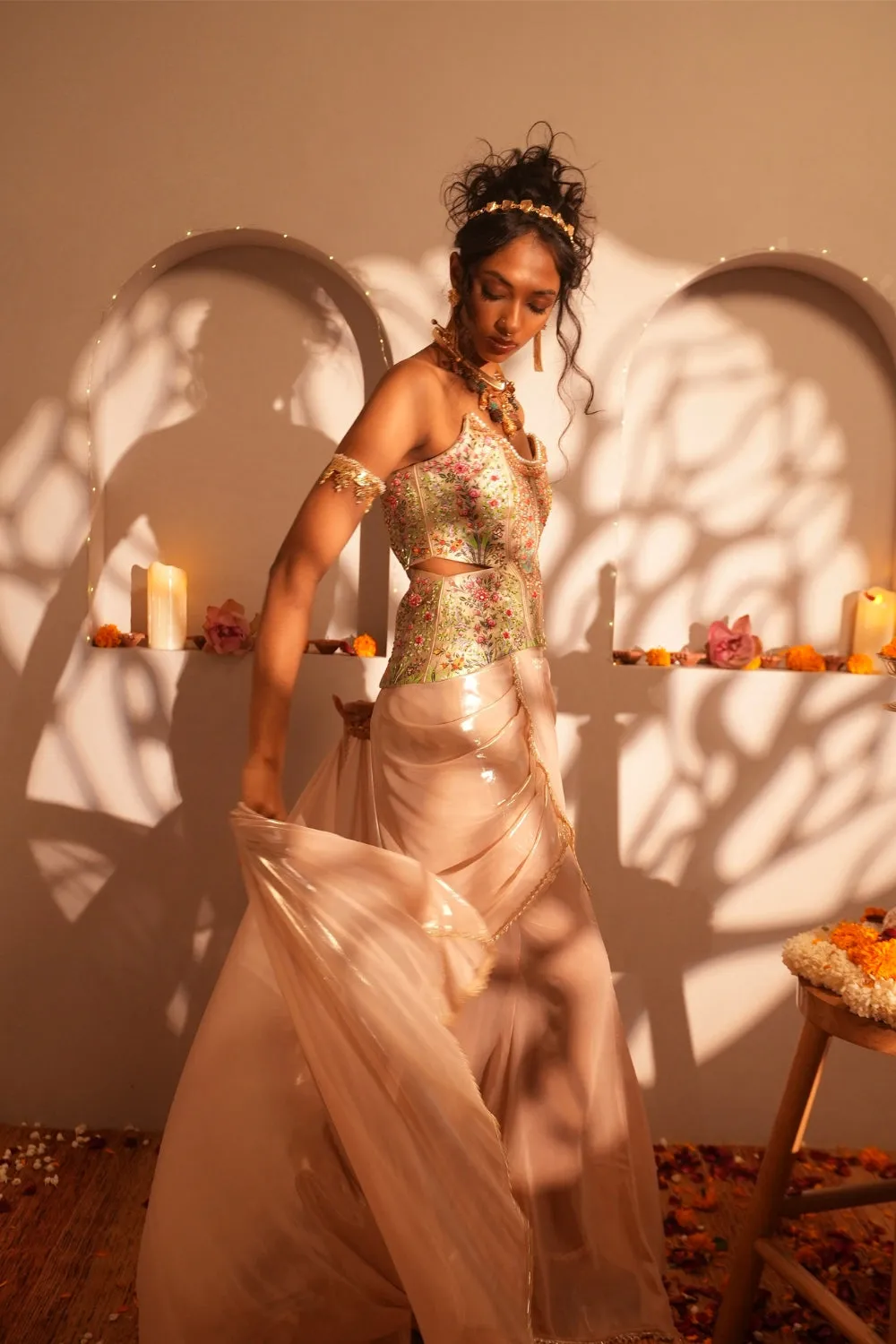 GOLD DRAPED SKIRT WITH DUPATTA