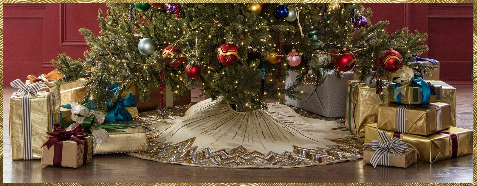 Handmade Christmas Tree Skirt - Hand Beaded Metallic Starburst on French Vanilla Silk- 60"/72"