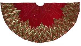 Handmade Christmas Tree Skirt - Hand Beaded Metallic Starburst on Garnet Red- 60"