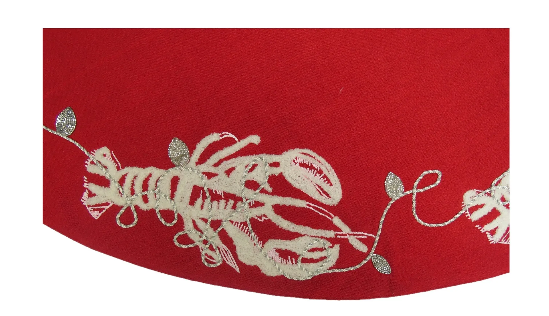 Handmade Christmas Tree Skirt - Lobsters on Red Cotton - 60"