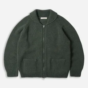 HEAVY COWICHAN ZIP UP CARDIGAN - FOREST GREEN