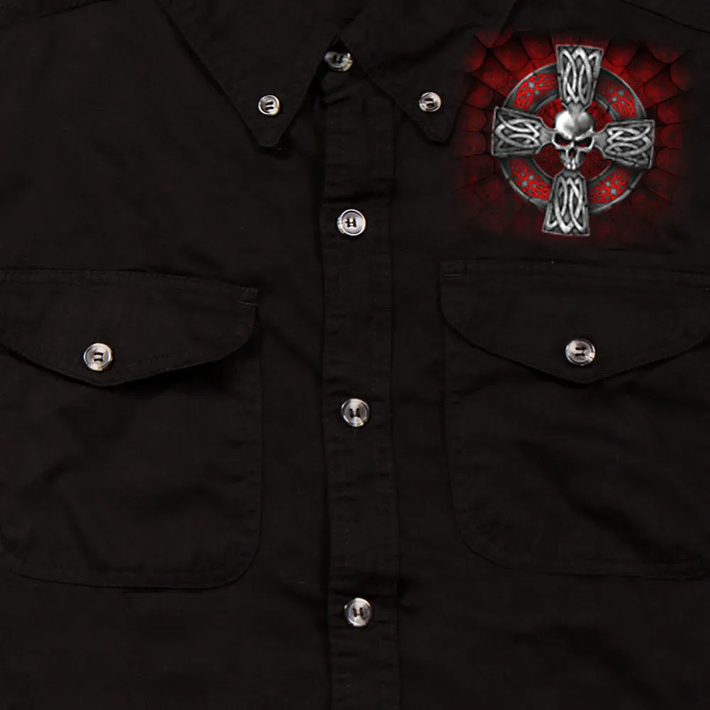 Hot Leathers GMD5022 Mens 'Celtic Cross' Sleeveless Denim Black Shirt