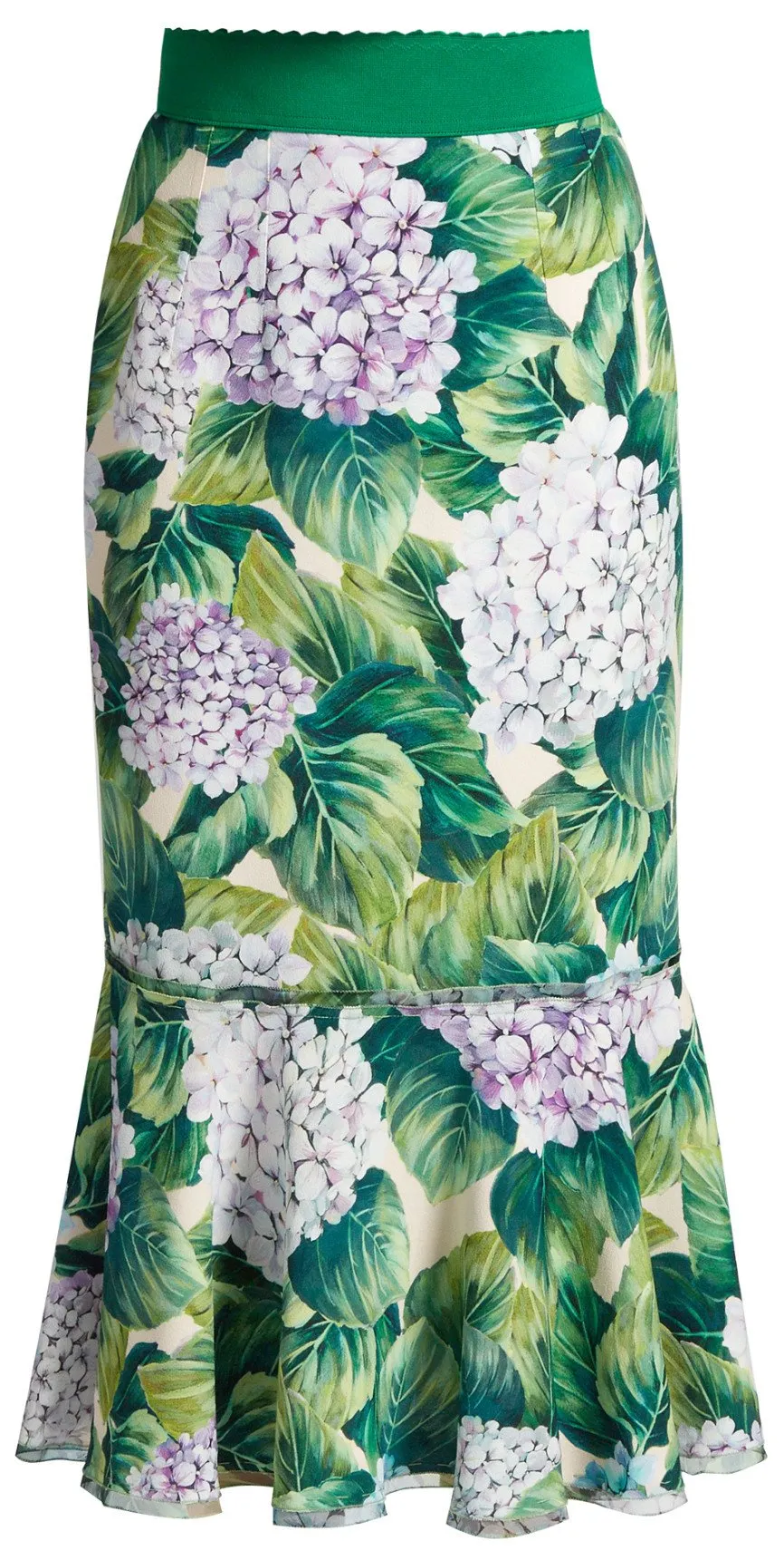 Hydrangea-Print Ruffled-Hem Cady Skirt