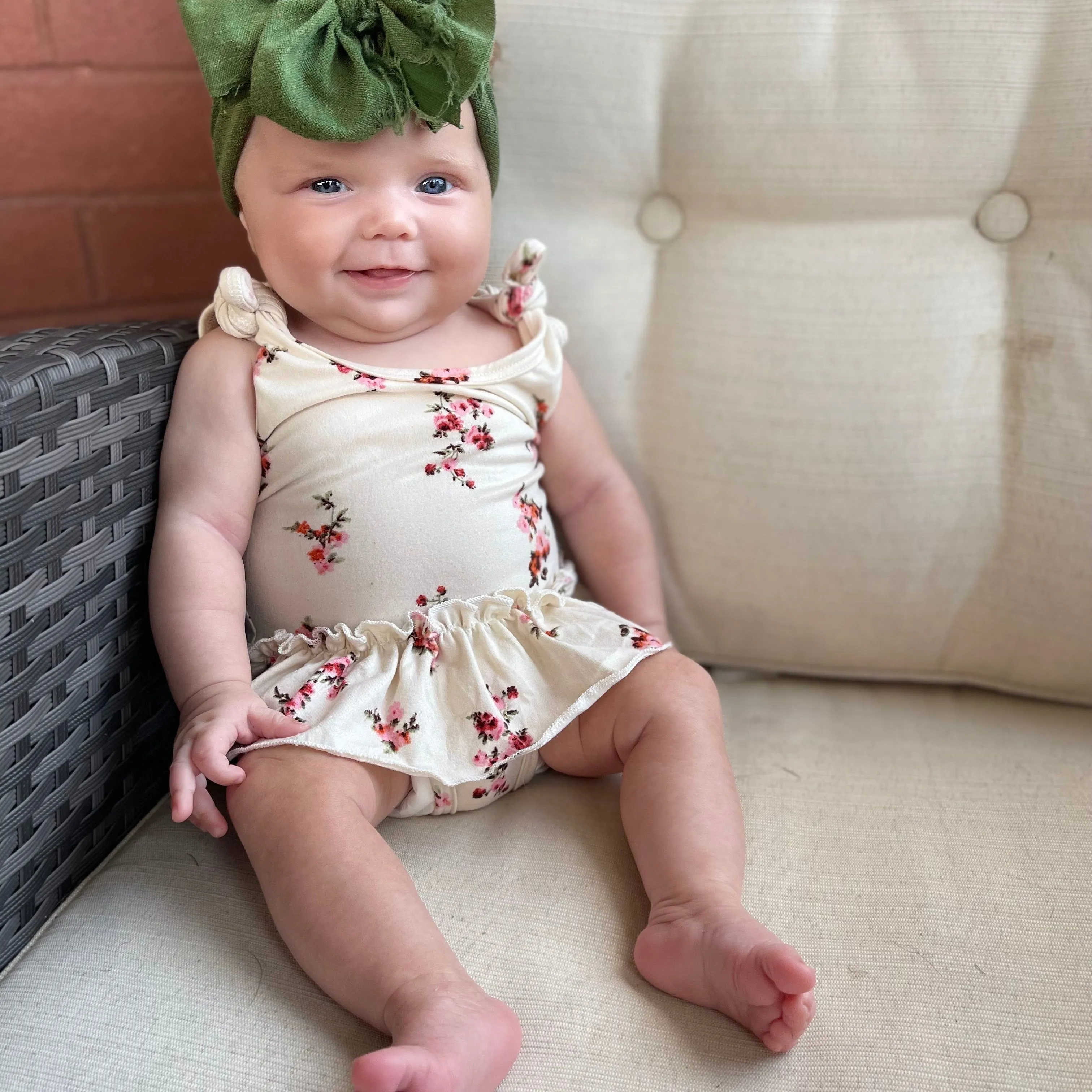 Ivory Floral Ruffled Leotard