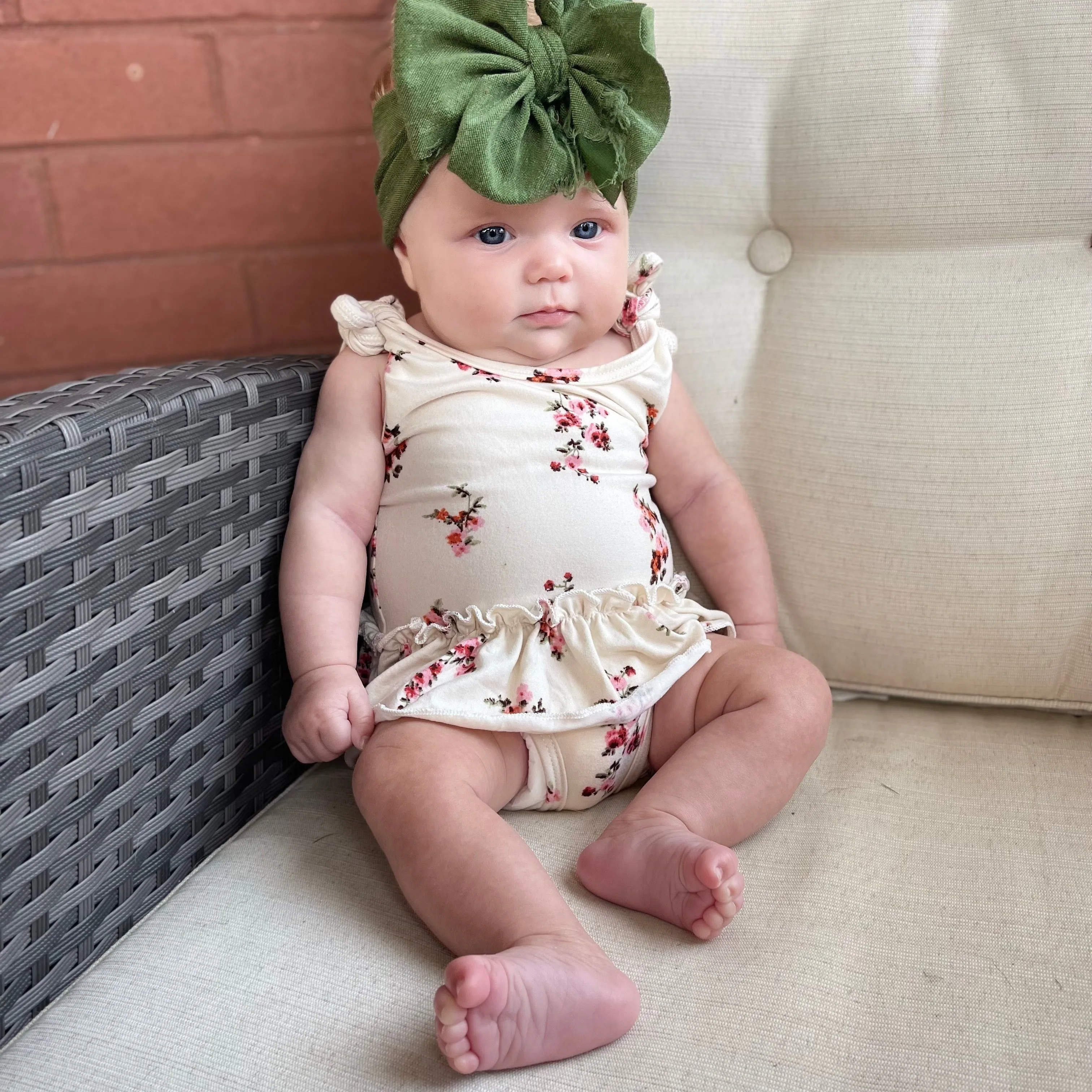 Ivory Floral Ruffled Leotard