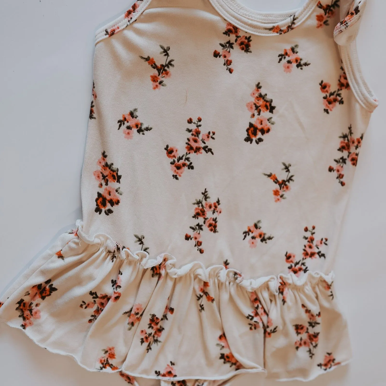 Ivory Floral Ruffled Leotard