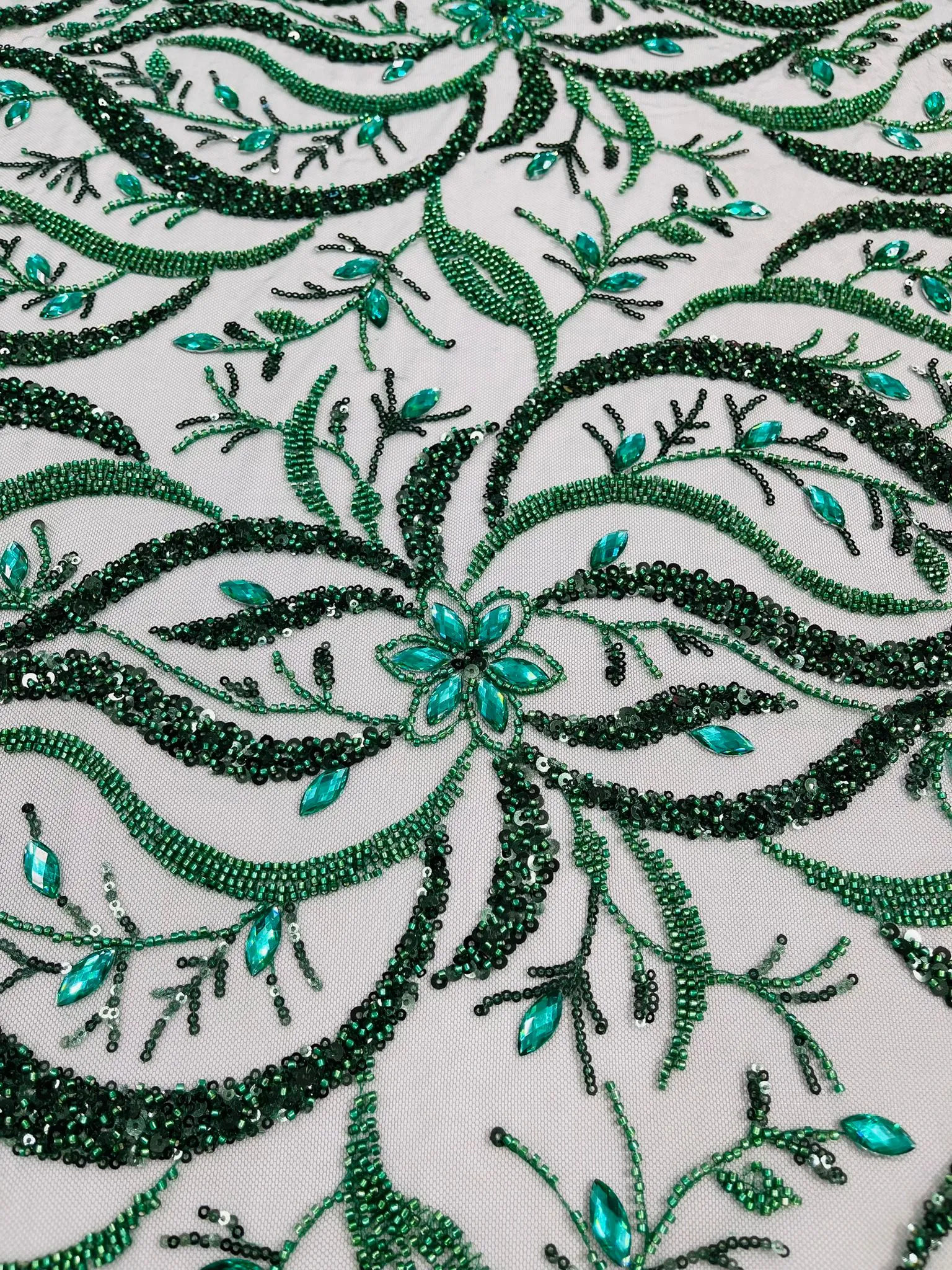 JEWEL VINE BEADED LACE ON MESH (By The Yard)