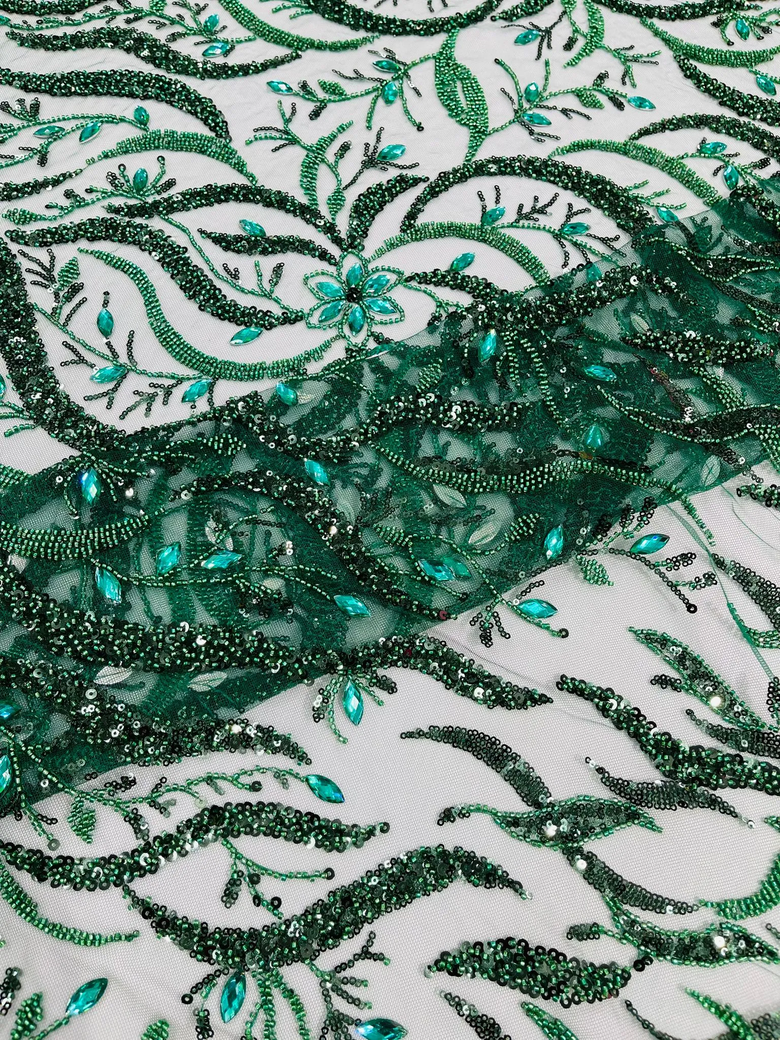 JEWEL VINE BEADED LACE ON MESH (By The Yard)