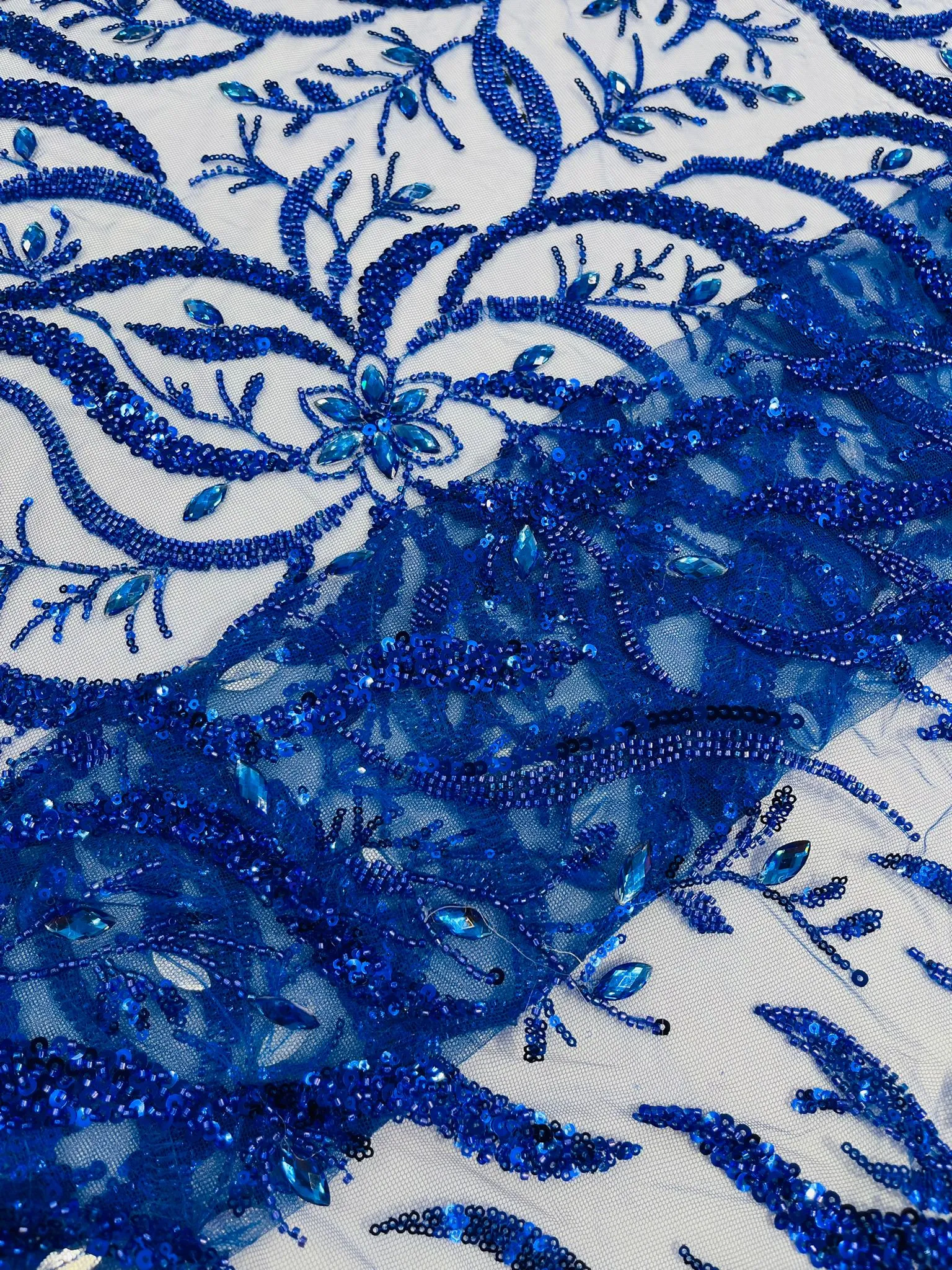 JEWEL VINE BEADED LACE ON MESH (By The Yard)