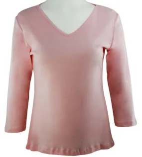 Katina Marie Pink Colored 3/4 Sleeve V-Neck Cotton Top