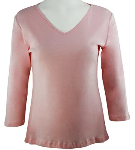 Katina Marie Pink Colored 3/4 Sleeve V-Neck Cotton Top