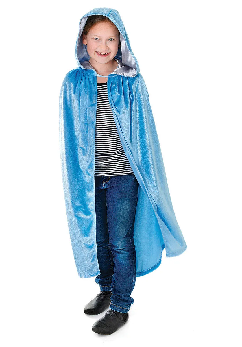 Kids Blue Velvet Hooded Cape