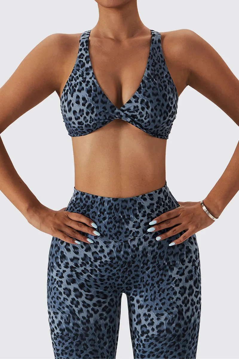 Leopard Plunging Neckline Sports Bra